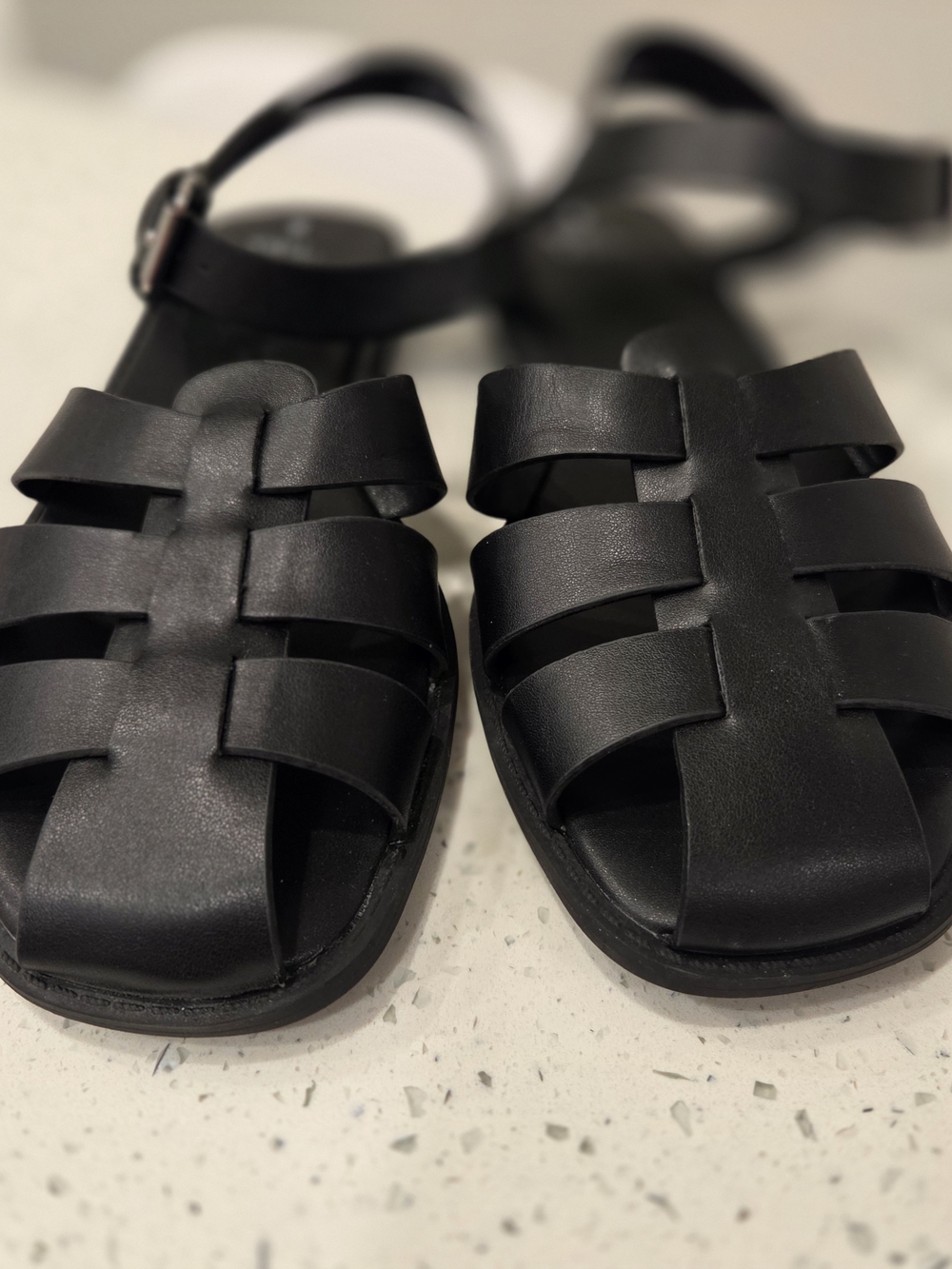 Time and Tru Black Woven Ankle-Strap Sandals